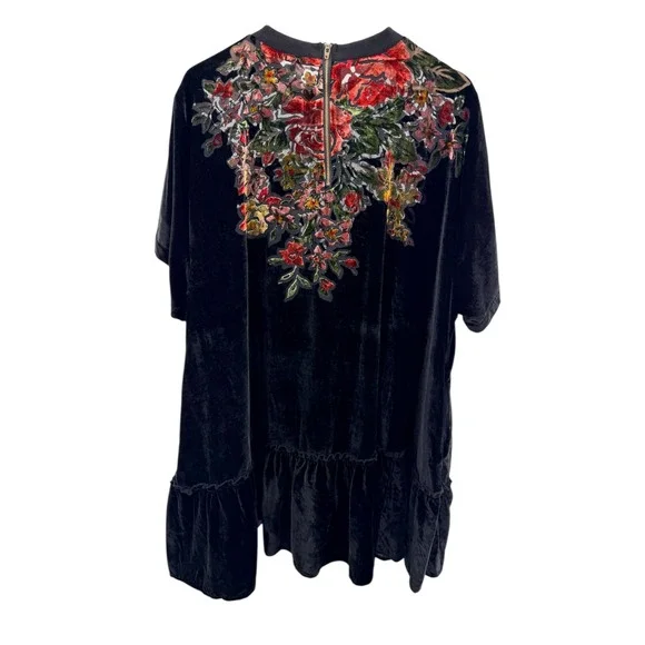 Free People Sweet Echoes Black Floral Velvet Burnout Dress Womens Large Boho - Picture 6 of 9